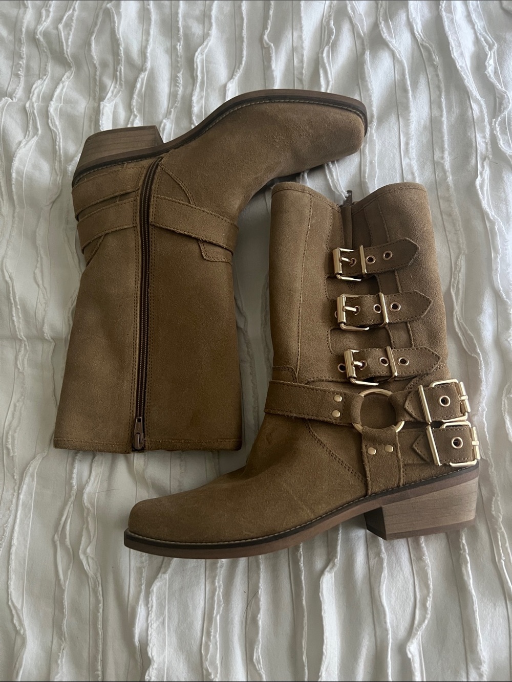 Vince Camuto Steffie Suede Buckle Mid-Calf Boots